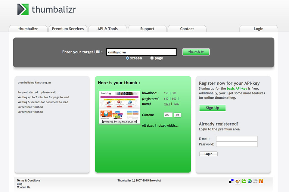 Chụp màn hình website trên Thumbalizr.com