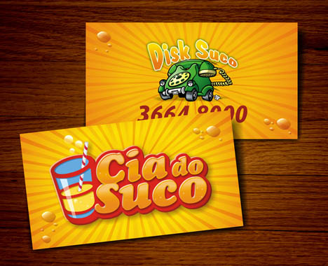Cia do Suco – tấm danh thiếp của sucocia.com.br, một website chuyên về các loại sinh tố hoa quả. Mặt trước là một cốc nước trái cây hấp dẫn, còn số điện thoại được cho tại mặt sau tấm thẻ.