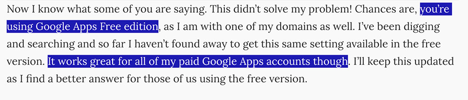 Google Apps bản miễn phí không thể tắt tính năng này nhưng Google Apps có trả phí thì được.