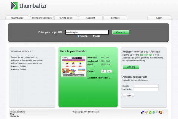 Chụp màn hình trên website Thumbalizr.com